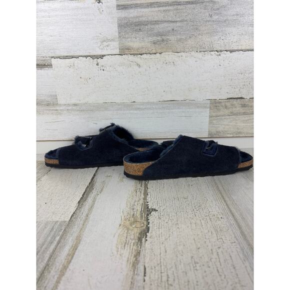 Birkenstock womens 6.5 Arizona midnight blue suede leather shearling sandals - Picture 8 of 8